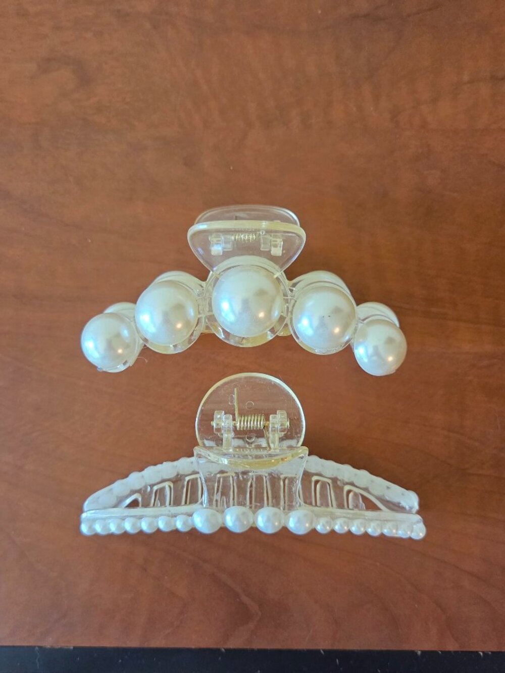 Two Hair Claw Clips with White Pearls NEW Lot Bundle